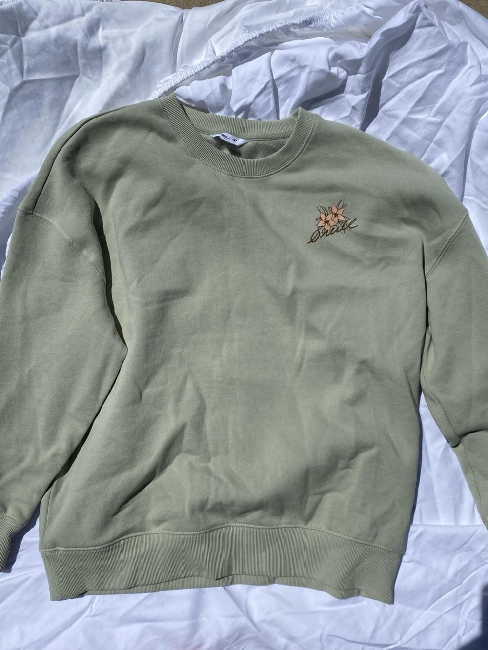 O’Neill Sage Green Crewneck Sweatshirt with Floral Logo